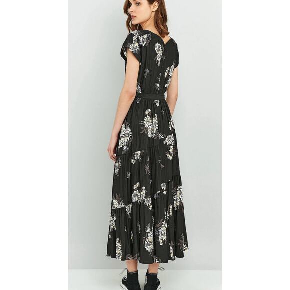FREE PEOPLE Black All I Got Floral Tiered Flared Maxi Long Dress Size 12 0 - Picture 2 of 11